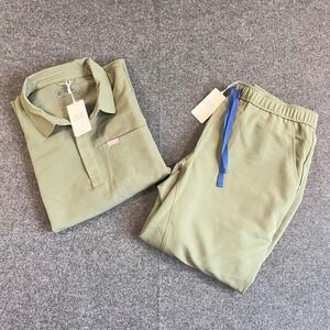 FIGS NWT Men Technical Collection Scrub Set XL Olive Green Polo Top Jogger Pants